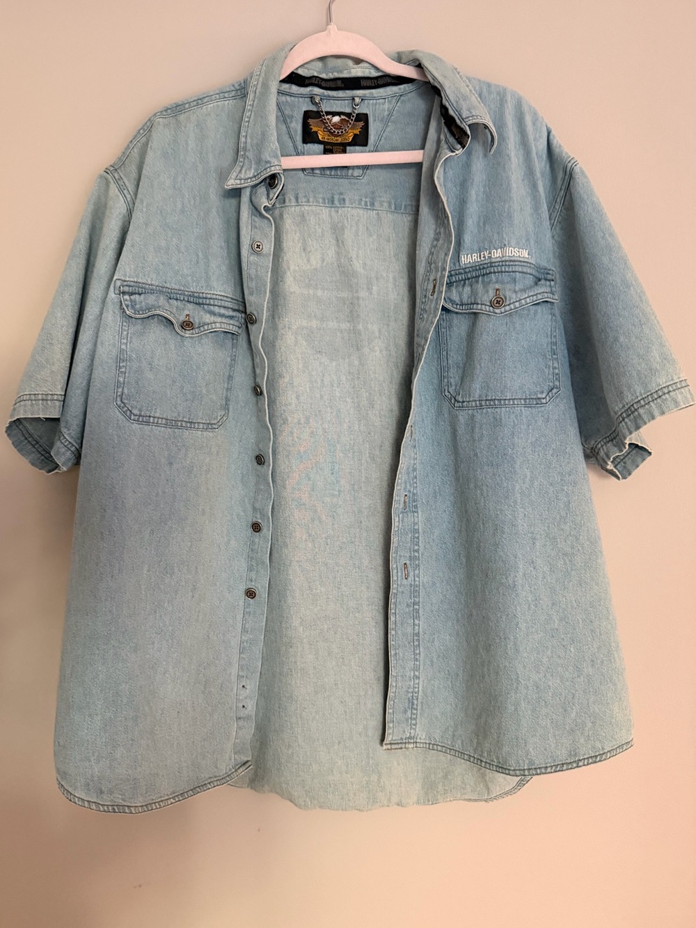 Authentic Vintage Harley-Davidson Light Blue Denim Shirt with Logo